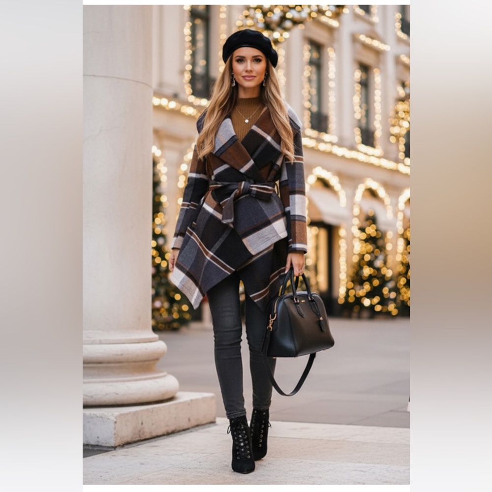 Chicwish Plaid Women's Jacket - Black, Brown, Cream